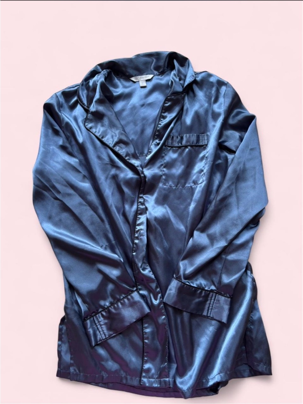 croft & barrow Navy Satin Button-Front Sleep Shirt